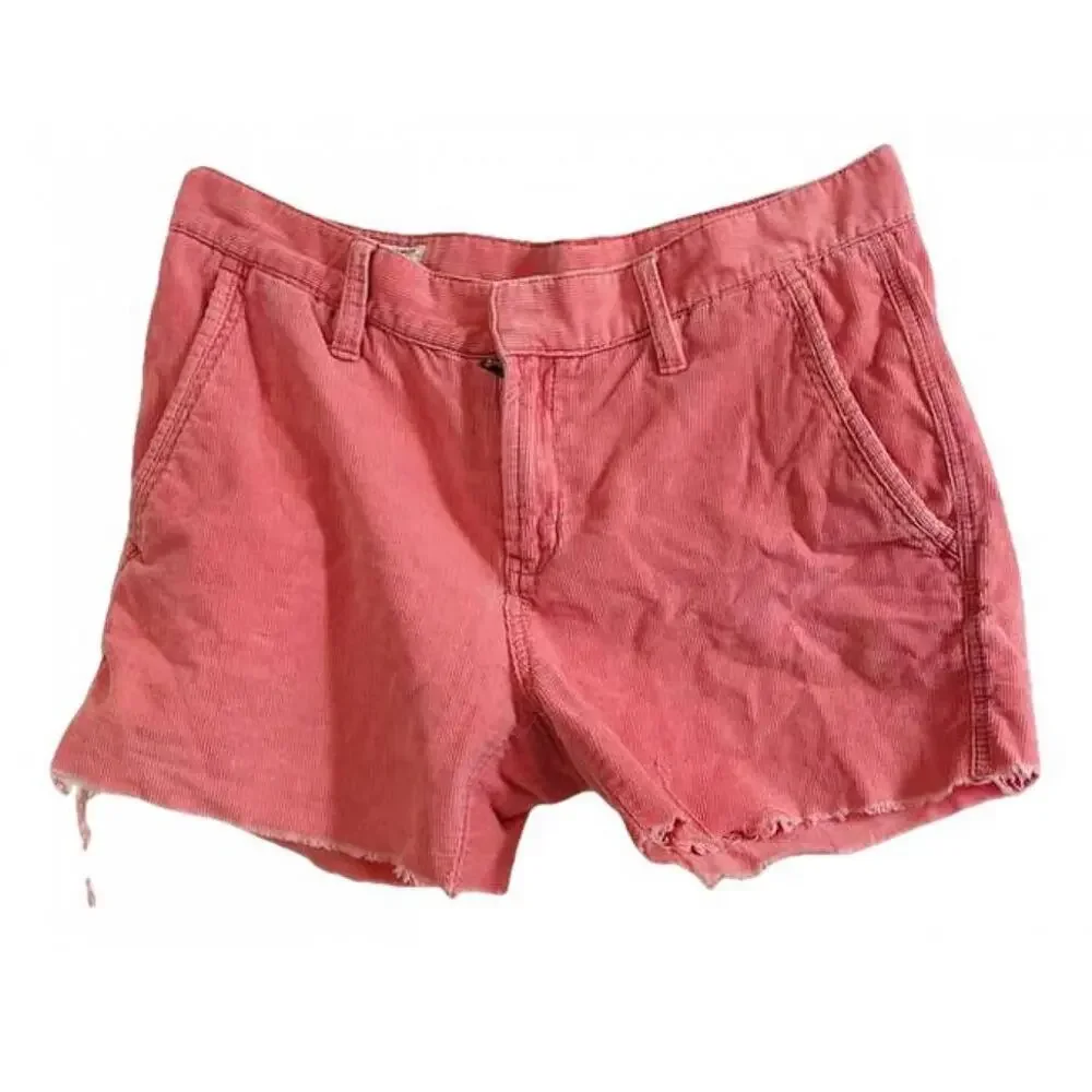 HURLEY Pink Salmon Corduroy Raw Distressed Hem High Rise Waisted Shorts 7
